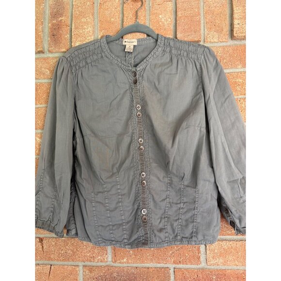 Anthropologie Elevenses Button-Up Blouse With Ruched Details & Long Sleeves - Picture 3 of 10